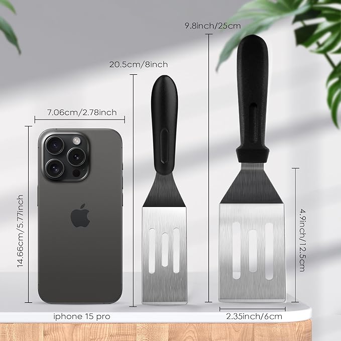 Metal Spatulas for kitchen Use, 2 PCS Professional Serving Spatula with Heat Resistant Handle, Stainless Steel Spatula Ideal for Pancakes, Eggs, Griddle Scraper, BBQ or Desserts