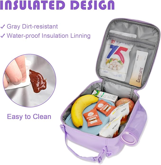 Initial Insulated Lunch Bag for Girls Kids, Back to School Gift, Reusable Leak-proof Lunch Box with Adjustable Strap for School Daycare Travel Picnic (Purple,Z)