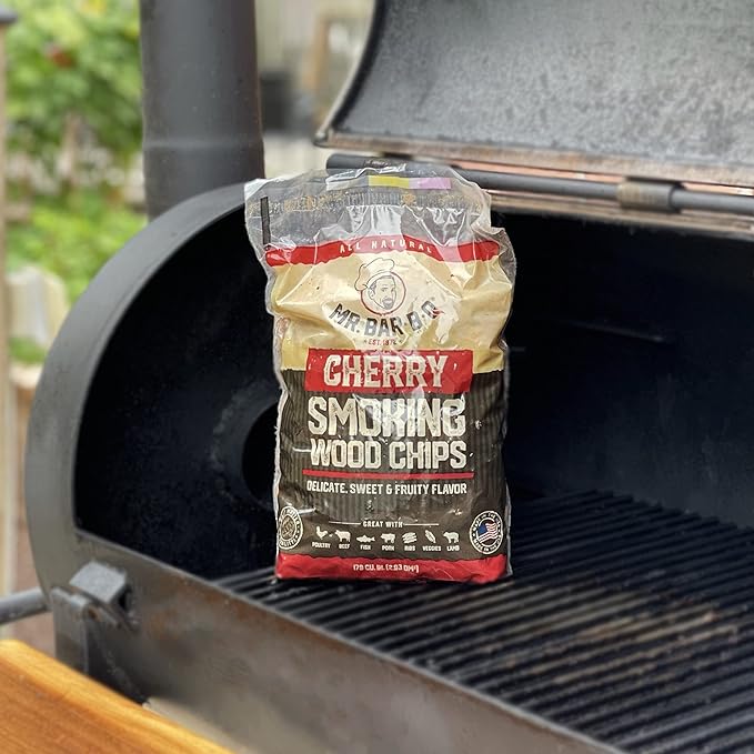 Mr Bar-B-Q Cherry Wood Smoker Chips, 100% All Natural Wood Chips for Smokers, Works with Smoker, Gas, Electric Grill, Sweet & Fruity Flavor for Smoking, Grilling, BBQ, Camping (1.8 lb Bag)
