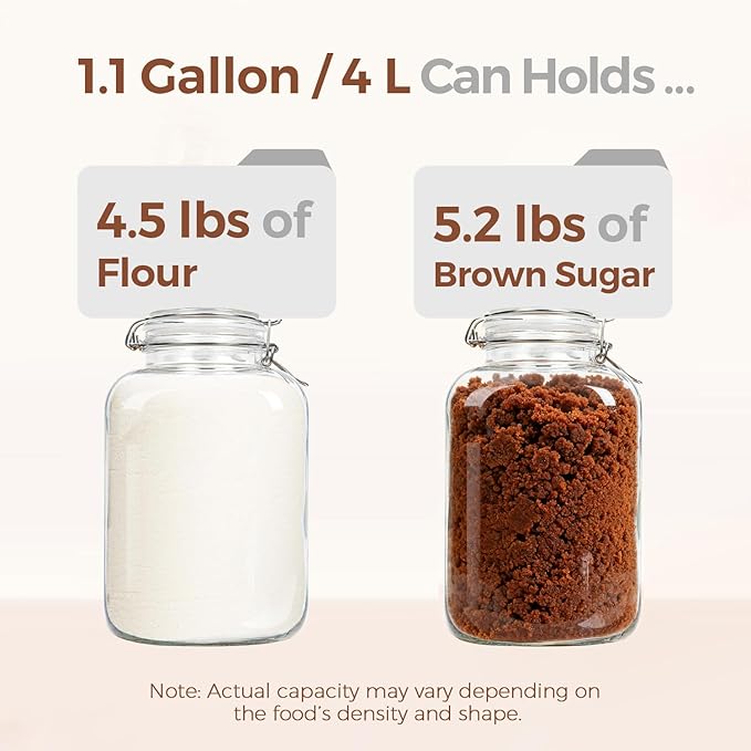 ComSaf 1 Gallon Glass Jar with Lid, Flour Sugar Storage Containers 128oz, Cereal containers storage, Glass Jars with Airtight Lid, Large Storage Containers with Lids for Pickled Egg, Herb, Set of 2