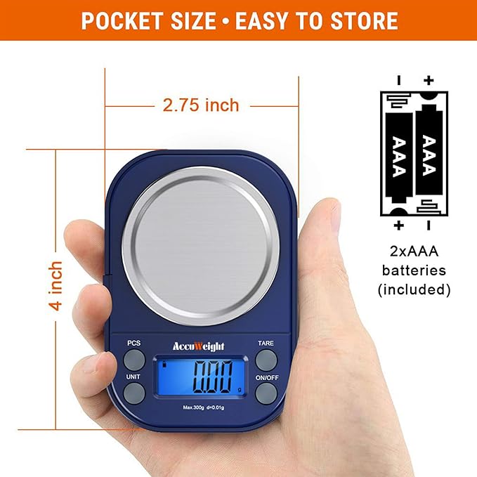 AccuWeight Digital Gram Scale with 300g/0.01g Small Pocket Coffee Scale with High Accuracy, Jewelry Scale with Tare and Calibration for Kitchen Food Scale