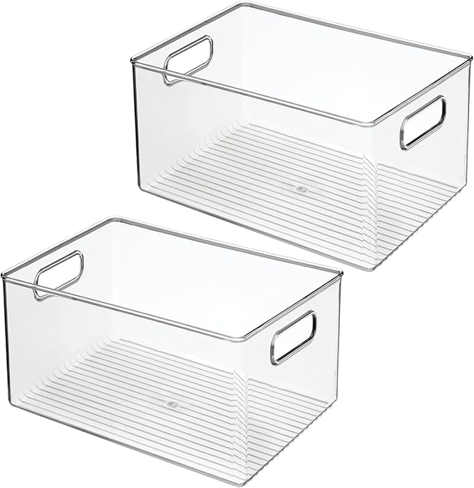 InterDesign iDesign Pantry Organizer Bins with Handles - Storage Bins for Cabinets or Fridge - Set of 2 - Clear