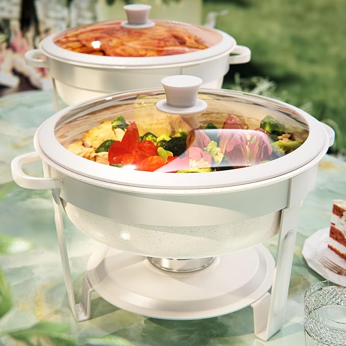 Chafing Dishes for Buffet 2PACK, [Game Changer Maifanite-Coated] Chafing Dish Buffet Set Offer The Elegance of Nature, 5QT Food Warmers for Parties Serve for Wedding, Birthday, Church Events, ETC