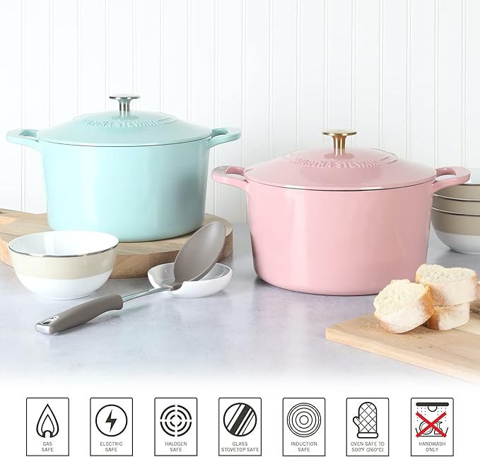 MARTHA STEWART Gatwick 7 QT Enamel Cast Iron Dutch Oven Pot with Lid, Martha Blue