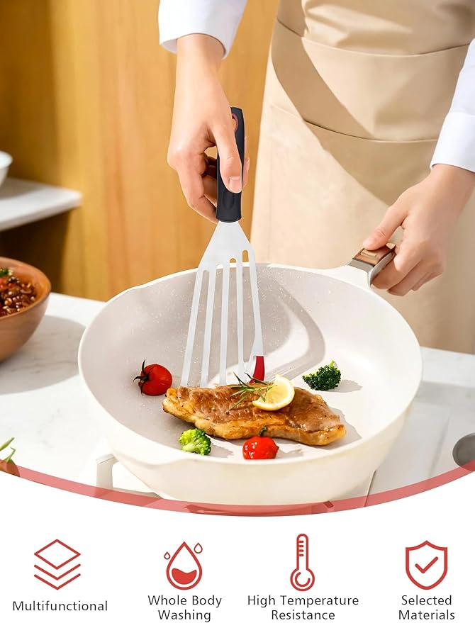 LX Fish Spatula Heat Resistant SiliconeTurner Spatula for Nonstick Cookware, Silicone Thin Flipper Slotted Spatulas - Ideal for Grilling, omelette making, Pancake
