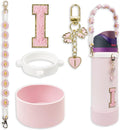 SITKOL Silicone Boot Cute Monogram Set Compatible with Owala Water Bottle 24 oz, 32 oz, 40 oz - Perfect Letter Owala Accessories for Owala Tumbler, Owala Free Sip, Pink Owala, Black Owala