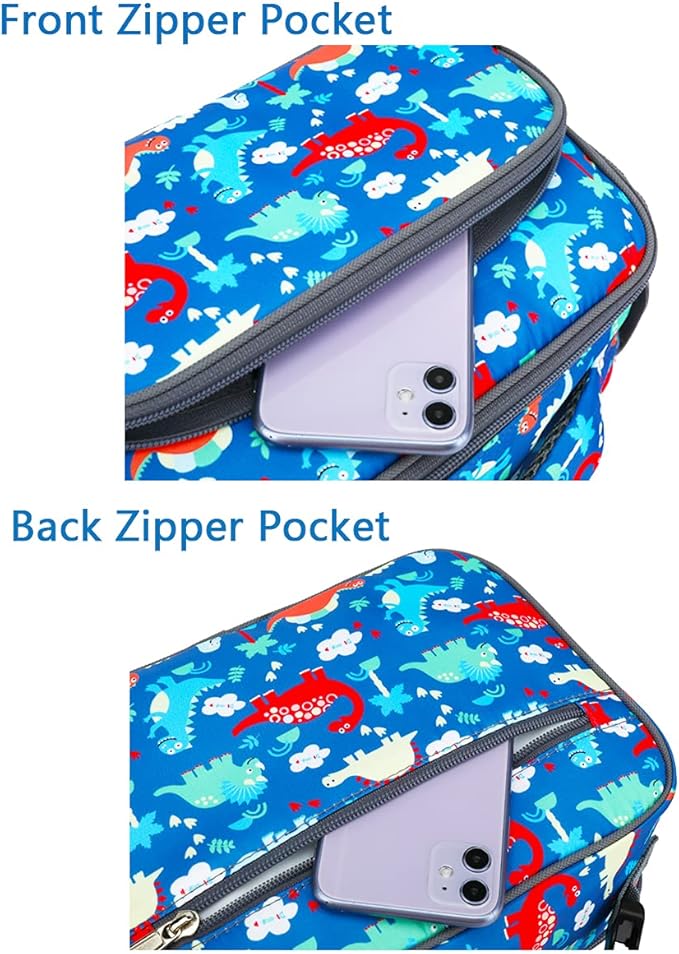 FlowFly Kids Lunch box Insulated Soft Bag Mini Cooer Back to School Thermal Meal Tote Kit for Girls, Boys,Dinosaur