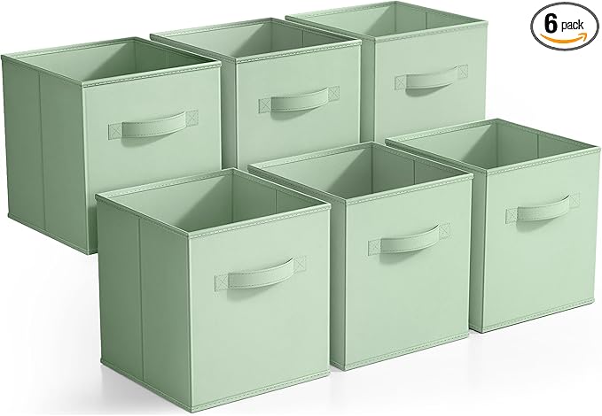 Sorbus Foldable Storage Cubes - 6 Pack, 11 Inch, Sage Green, Fabric, Foldable, Storage and Organization, Versatile Use, Collapsible Storage, Lightweight and Durable