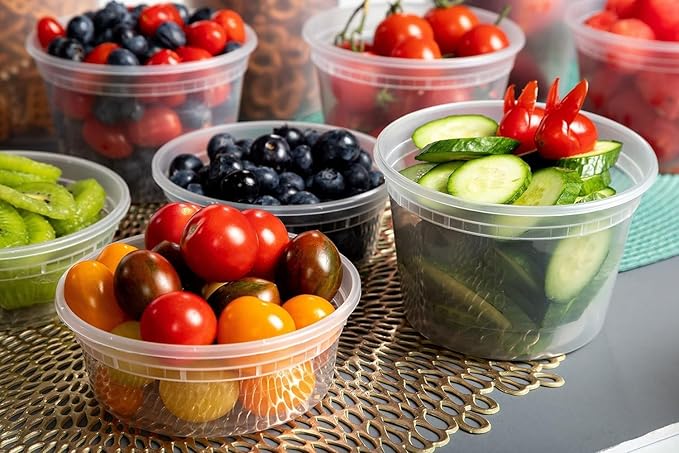 Deli Food Storage Containers with Lids 24 Sets 8oz - Clear Disposable Meal Prep, Microwave Plastic Containers with Lids, BPA Free, Stackable, Leakproof, Reusable Deli Containers, Freezer Safe