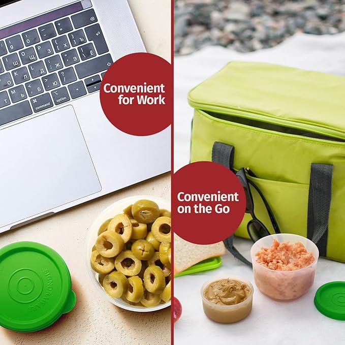 SIGNORA WARE Reusable Plastic Food Storage Containers 8 Pack - 4 oz. Stackable Airtight Leak Proof for Snacks, Nuts, Baby Food, Picnics, Prep, Salad Dressing - BPA Free
