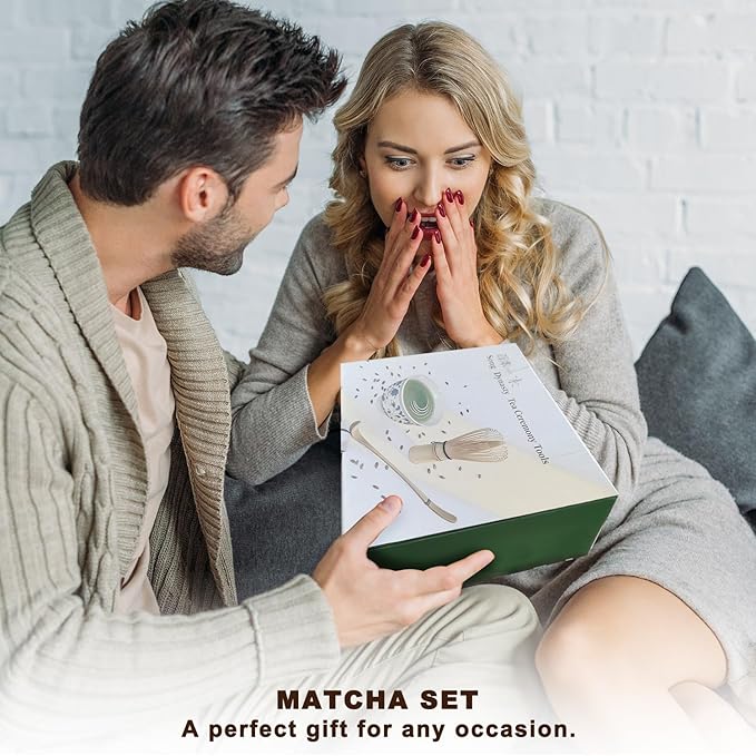 Matcha Set 7-Piece Tea Set with Brush, Bowl, Whisk, Strainer, Chasen, for Matcha Tea Ceremony (Black)
