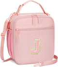 Initial Insulated Lunch Bag for Girls Kids, Back to School Gift, Reusable Leak-proof Lunch Box with Adjustable Strap for School Daycare Travel Picnic (Pink,J)