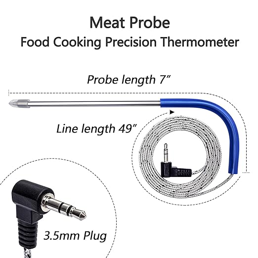2-Pack Meat Probe for Traeger Pellet Grill, Temperature Probes Replacement Parts 3.5mm Plug Thermometer Smoker Temp Accessories
