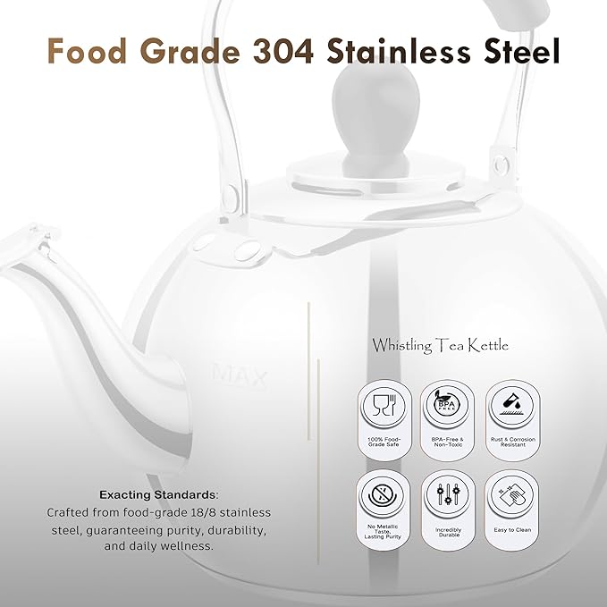 Dclobtop Whistling Tea Kettle Stovetop - 2.3 Quart Round Tea Pot for Stovetop, Silver Mirror Polished Classic Stovetop Kettle, Food Grade Material Teapot for Stove Top