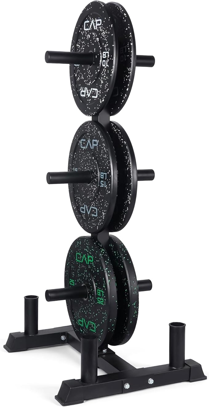 CAP Barbell 2-Inch Olympic Bumper Plate Weight Set with 6 Post Rack | 100-370 lbs | Multiple Options