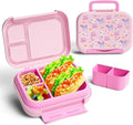 Prints Leak-Proof XL Lunch Box - Reusable 3-Compartment Containers Bento Box for meal Prepping;5-Cup Capacity for Adults & Ages 8+, BPA-Free, Dishwasher Safe (Pink - Rainbow Unicorns)