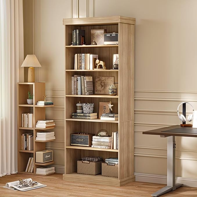 70.8" Tall Brown Bookshelf, Farmhouse Modular Bookcase with 6-Tier Adjustable Shelves, Large Storage Cabinet for Home Office, Living Room, Set of 2