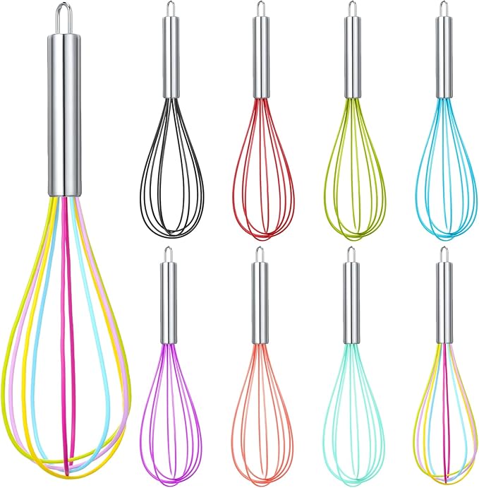 Domensi 8 Pcs 12 Inch Whisks Bulk for Cooking Silicone Whisks Non Scratch Stainless Steel Hand Coated Metal Heat Resistant Egg Beaters for Classroom Cook Party Favor Gift Supplies