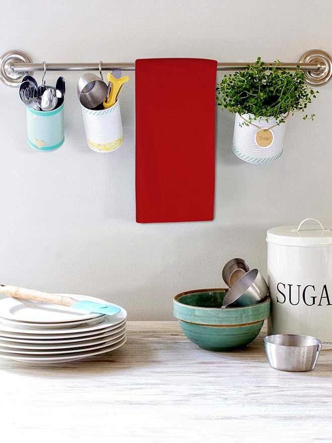 Urban Villa Kitchen Towel100% Cotton Red Color Dish Towels for Kitchen Size 20x30 inches(Set of 6) Highly Absorbent Multiuse Dish Cloths with Hanging Loop Quick Drying Soft Premium Hand &Tea Towels