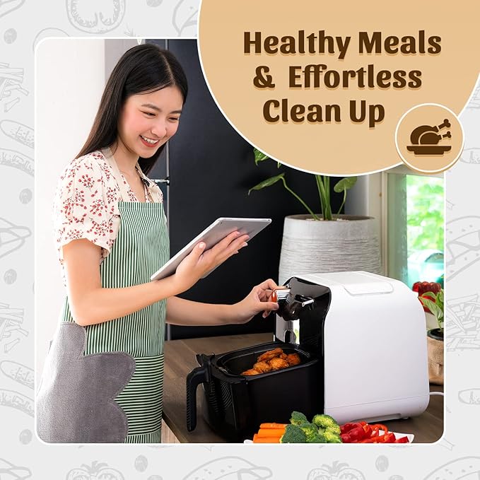 Reusable Square Silicone Air Fryer Liners (7.5 Inch, 3 Pack) by Linda’s Essentials - Non-Stick, Easy-Clean Accessories with Cheat Sheet & Recipe Book, Perfect for Quick Meals