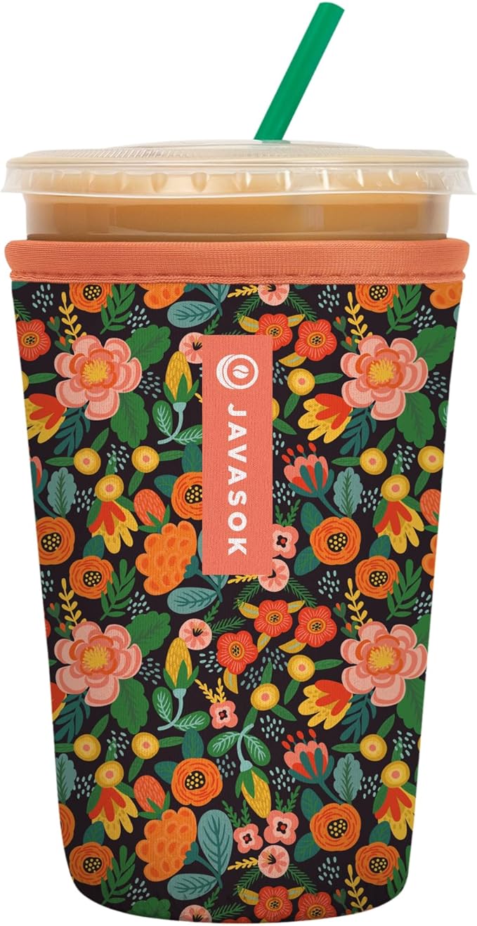 Sok It JavaSok Iced Coffee & Cold Soda Insulated Neoprene Cup Sleeve (Floral Affair, Medium: 22-28oz)
