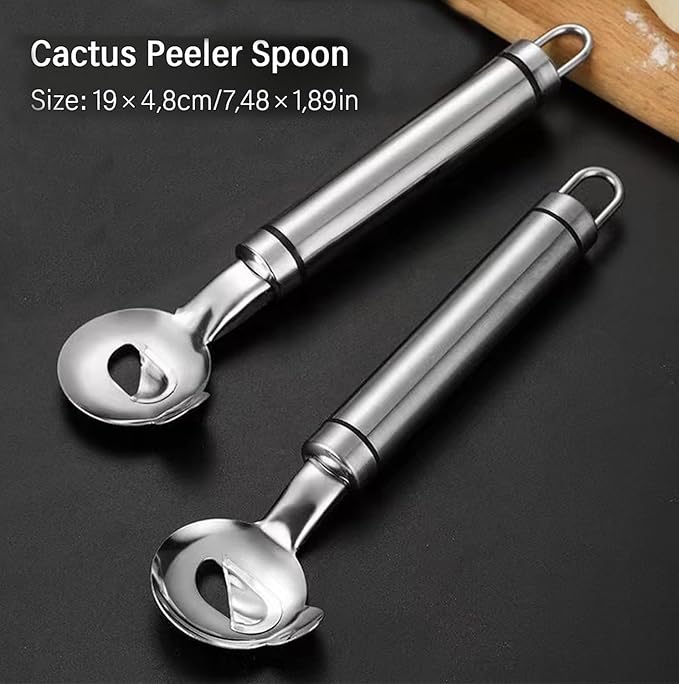 Cactus Peeler Tool, 2 Pack Stainless Steel Pelador de Nopales, Spoon Cactus Thorn Removal Tool, 7.48x1.89in Portable Tools for Kitchen Accessory