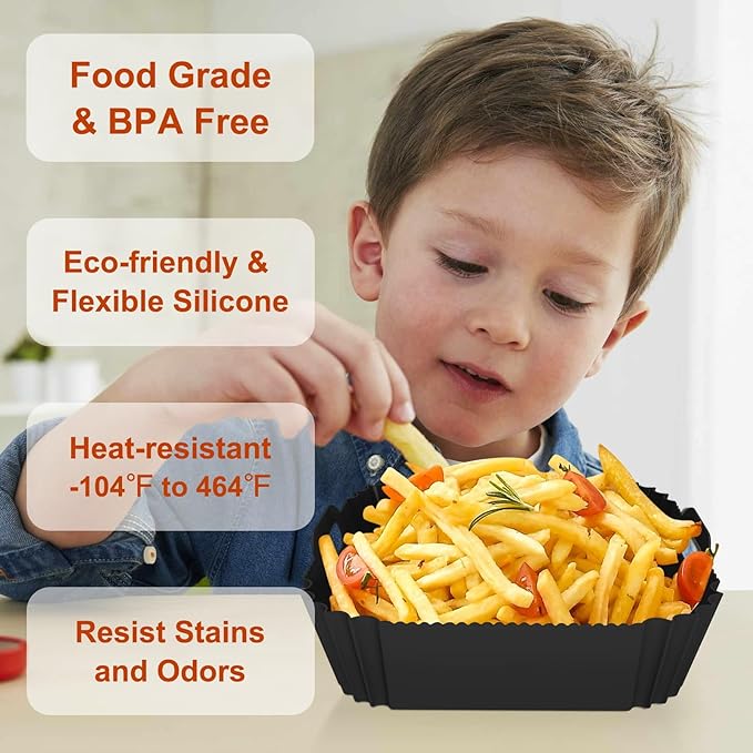 2 Pack Silicone Air Fryer Liners Reusable, 7.1 Inch Airfryer Liners 4-7 QT Square Air Fryer Liners Silicone Pot Oven Liner Baking Tray, Air Fryer Basket Mat Silicone Bowl Air Fryer Accessories