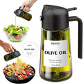 Oil Sprayer for Cooking, 2 in 1 Olive Oil Dispenser Bottle for Kitchen, 16oz/470ml Premium Glass, Food-grade Oil Mister for Air Fryer, Salad, Frying, BBQ (Black + Dark Green Bottle)