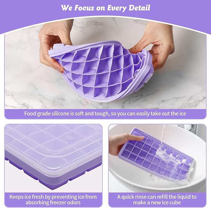 Silicone Ice Cube Tray with Leak-Proof Lid & Storage Bin for Freezer – BPA-Free 36-Piece Nugget Ice Molds, Spill-Resistant Cover & Ice Scoop Container Cover