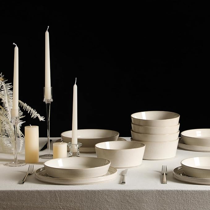 Stone Lain Claire 12-Piece Dinnerware Set Stoneware, Plates and Bowls Set, Dishwasher and Microwave Safe, Dish Set for 4, White