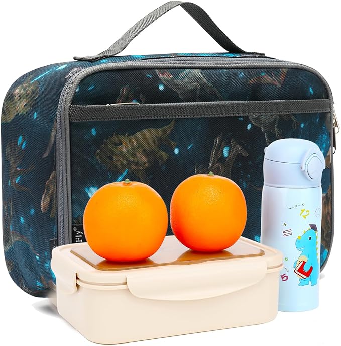 FlowFly Kids Lunch box Insulated Soft Bag Mini Cooler Back to School Thermal Meal Tote Kit for Girls, Boys, MyDinosaur