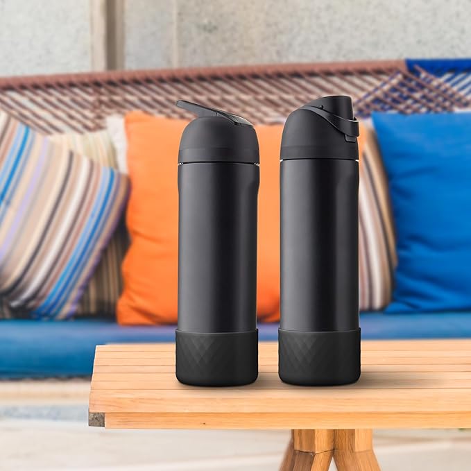 2PCS Silicone Water Bottle Boot for Owala 24oz, Protective Bottom Bumper Anti-Slip Sleeve for FreeSip, Twist, and Flip Stainless Steel Bottles, Dishwasher Safe and BPA Free(Black)