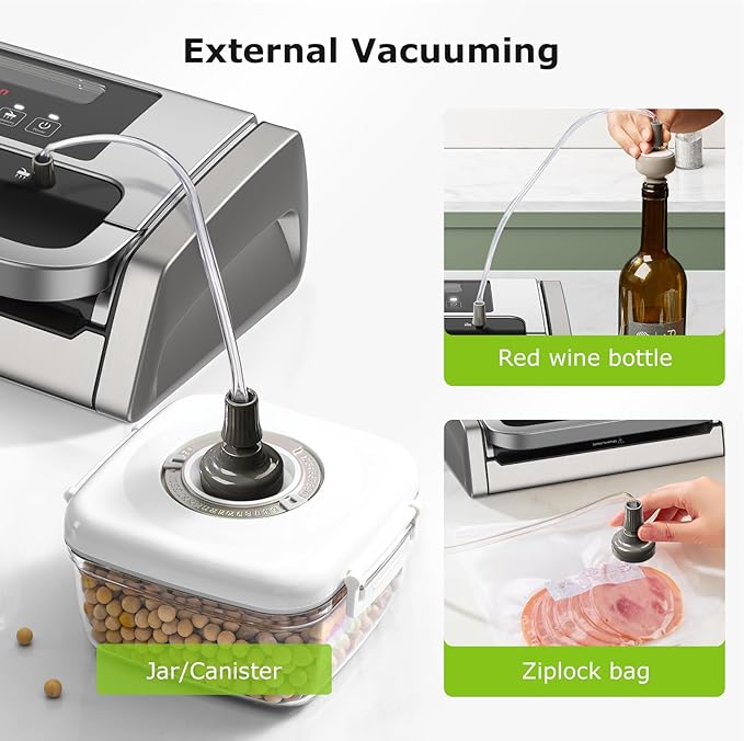 Bonsenkitchen Vacuum Sealer Machine, Powerful Low-Noise Food Vacuum Sealer, Globefish Technology for High-Speed Continuous Working (Full Silver)