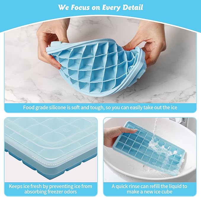 Silicone Ice Cube Tray with Leak-Proof Lid & Storage Bin for Freezer – BPA-Free 36-Piece Nugget Ice Molds, Spill-Resistant Cover & Ice Scoop Container Cover