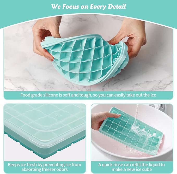 Silicone Ice Cube Tray with Leak-Proof Lid & Storage Bin for Freezer – BPA-Free 36-Piece Nugget Ice Molds, Spill-Resistant Cover & Ice Scoop Container Cover