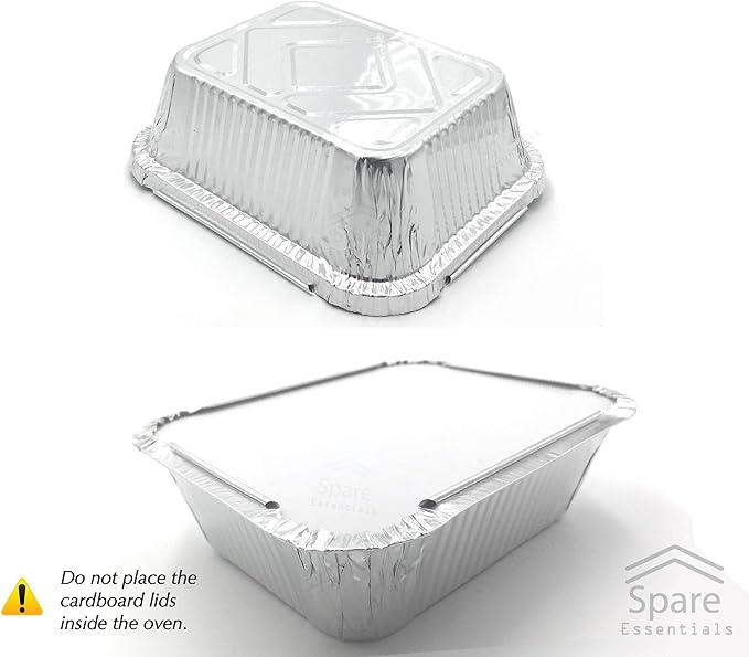Spare Essentials 110 Pack - 1LB Small Foil Pans with Lids - Aluminum To Go Food Containers with Lids - 1lb Mini Aluminum Pans - Freezer Safe Foil Take out Trays - Heat proof Meal Prep Containers