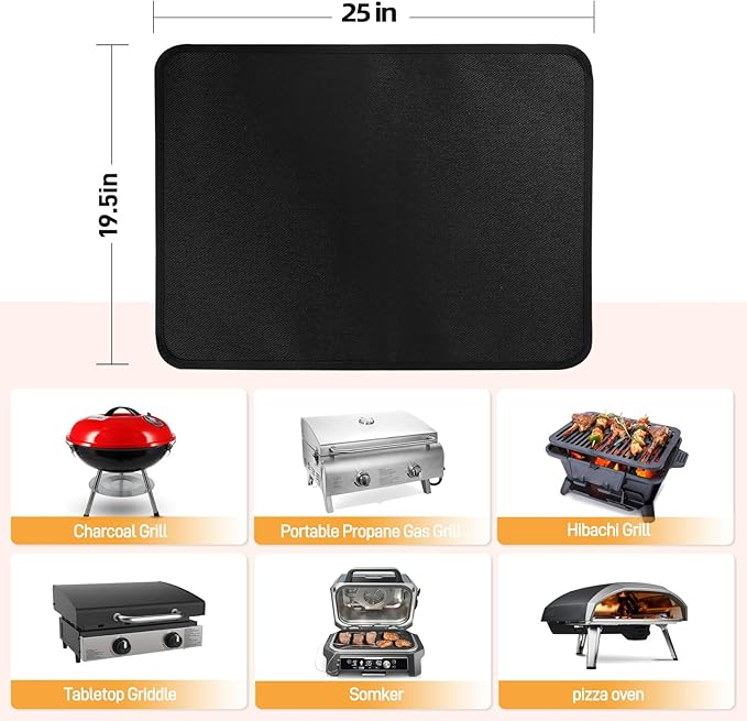 25 x 19.5in Heat Resistant Grill Mats for Outdoor Grill to Protect Your Prep Table and Outdoor Grill Table - Fire Proof & Water Proof & Oil Proof BBQ Mat - Black (1mm)