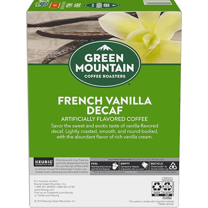 Green Mountain Coffee Roasters French Vanilla Decaf Keurig Single-Serve K-Cup pods, Light Roast Coffee, 96 Count