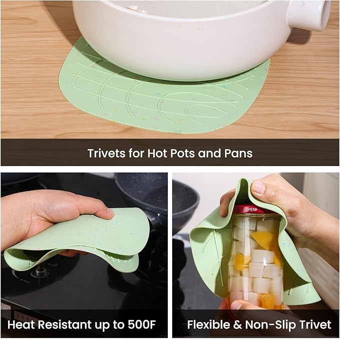 4 Pieces Oven Mitts and Pot Holders of Macaron Color Thickened Non-Slip Silicone Kitchen Gloves, Heat Resistant up to 500F, Essential for Kitchen Baking(makal-lv)
