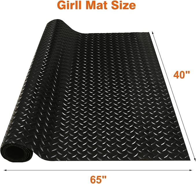 65"*40" Under Grill Mats for Outdoor Grill,2.0mm Thick Heavy Duty Non-Slip PVC Grill Matt for Outdoor Grill Deck Protector,Extra Large Rubber Outdoor Grill Mat