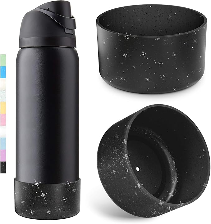 2PCS Glitter Silicone Boot for Owala Water Bottle, Anti-Slip Protective Sleeve for Owala Twist,FreeSip and Flip Stainless Steel Water Bottle, BPA-Free, Dishwasher Safe, Accessories