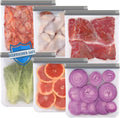 Lerine 6 Pack Reusable Gallon Freezer Bags Dishwasher Safe, BPA Free Reusable 1 Gallon Bags, Leakproof Food Storage Bags for Marinate Meats, Cereal, Vegetables, Home Organization(Grey)