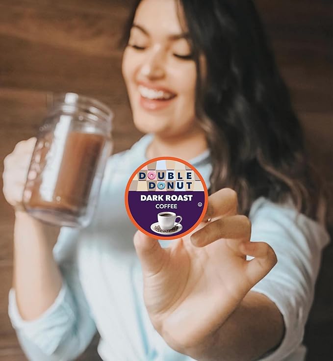 Double Donut Coffee Dark Roast Coffee Pods, Extra Bold Blend Coffee, Single Serve Coffee For Keurig K Cups Machines, Dark Roast Coffee in Recyclable Pods, 24 Count