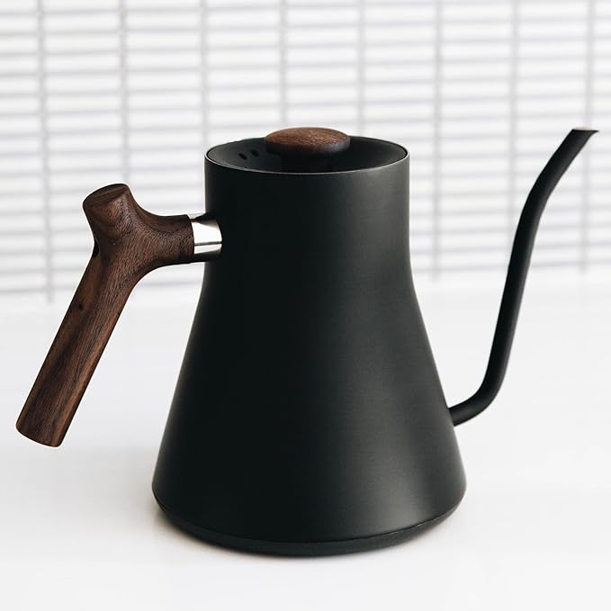 Fellow Stagg EKG Electric Gooseneck Kettle - Pour-Over Coffee and Tea Kettle - Stainless Steel Water Boiler - Quick Heating for Boiling Water - Matte Black With Walnut Handle