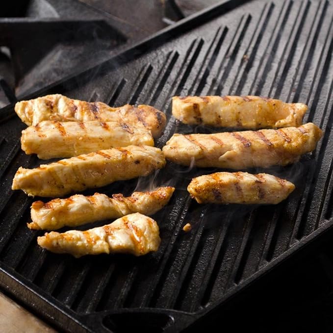 Lodge LDP3 Reversible Grill/Griddle, 9.5-inch x 16.75-inch & LGP3 Rectangular Cast Iron Grill Press, Pre-Seasoned, 6.75-inch x 4.5-inch