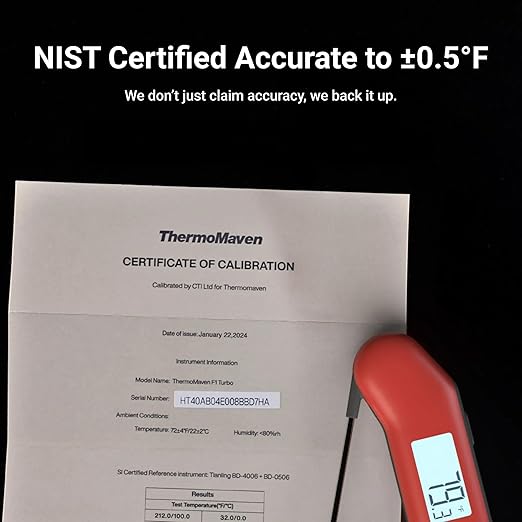 ThermoMaven ProfessionaI Meat Thermometer Digital, 3X Faster 0.5 Sec Instant Read, NIST Certified Accuracy ±0.5°F, 100% Waterproof Probe, Auto-Rotate Bright Indicator, for Candy/Grill/BBQ, Red & Gray