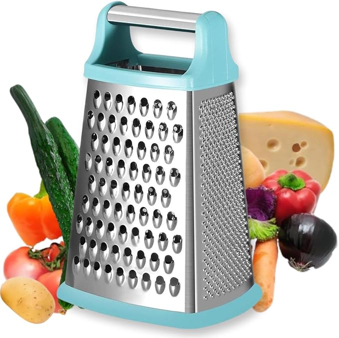 Stainless Steel 4 Sides Grater Slicer with Handle, Multifunctional Cutter Planing for Ginger, Garlic, Cucumbers, Carrots, Cheese, Potato, Ergonomic Design Kitchen Gadgets Accessories（Mint）