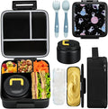 Bento Lunch Box for Kids With 8oz Soup Thermo,Leak-proof Lunch Containers with 5 Compartment,Thermo Food Jar and Lunch Bag, Food Containers for School (A-Black(Circumnavigate Space))