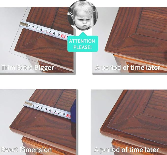 NECAUX Custom Multi-Size 1.5mm Thick Frosted PVC Table Cover Protector - 44 x 80 Inch Kitchen Wood Grain Vinyl Transparent Table Cover Plastic Protective Pad for Dining Room Table