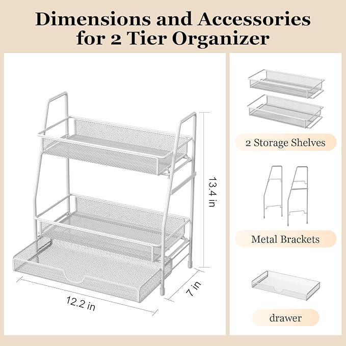 LEMIKKLE 2-Tier Bathroom Counter Organizer with Drawers, Multi-Purpose Makeup Organizer Countertop, Large Skincare Organizers, Exquisite Vanity Shelf